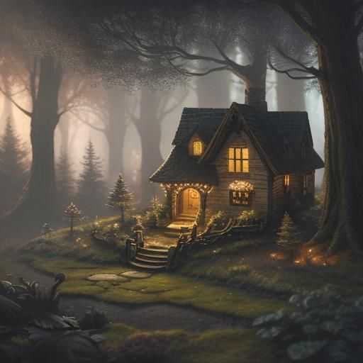 Sad Dragon and Woman Reading in Fantasy Forest