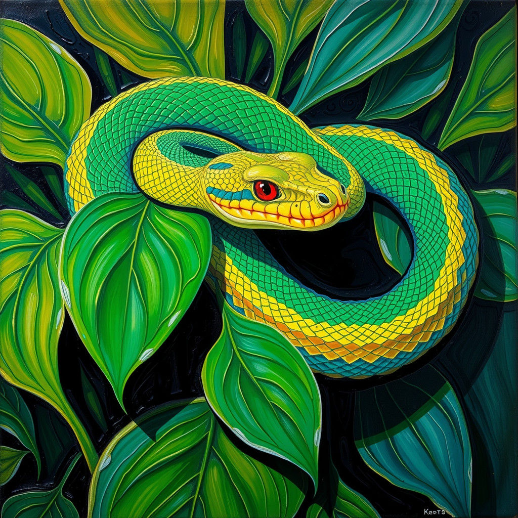 Iridescent Serpent in Neo-Expressionist Oil Painting