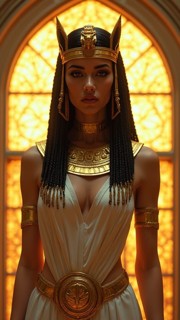 Egyptian Queen with Golden Headdress in Cinematic Style