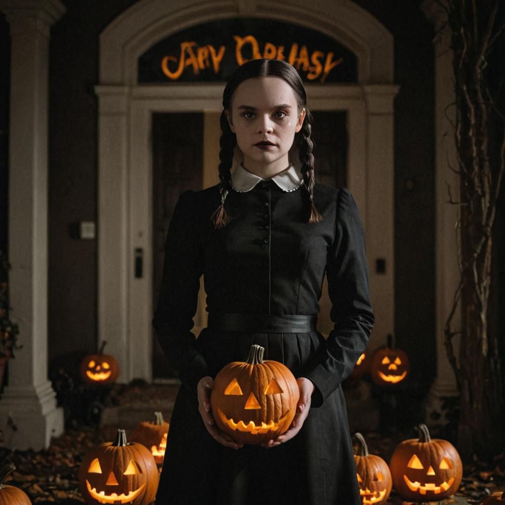 Wednesday Addams in Gothic Mansion, Film Noir Style