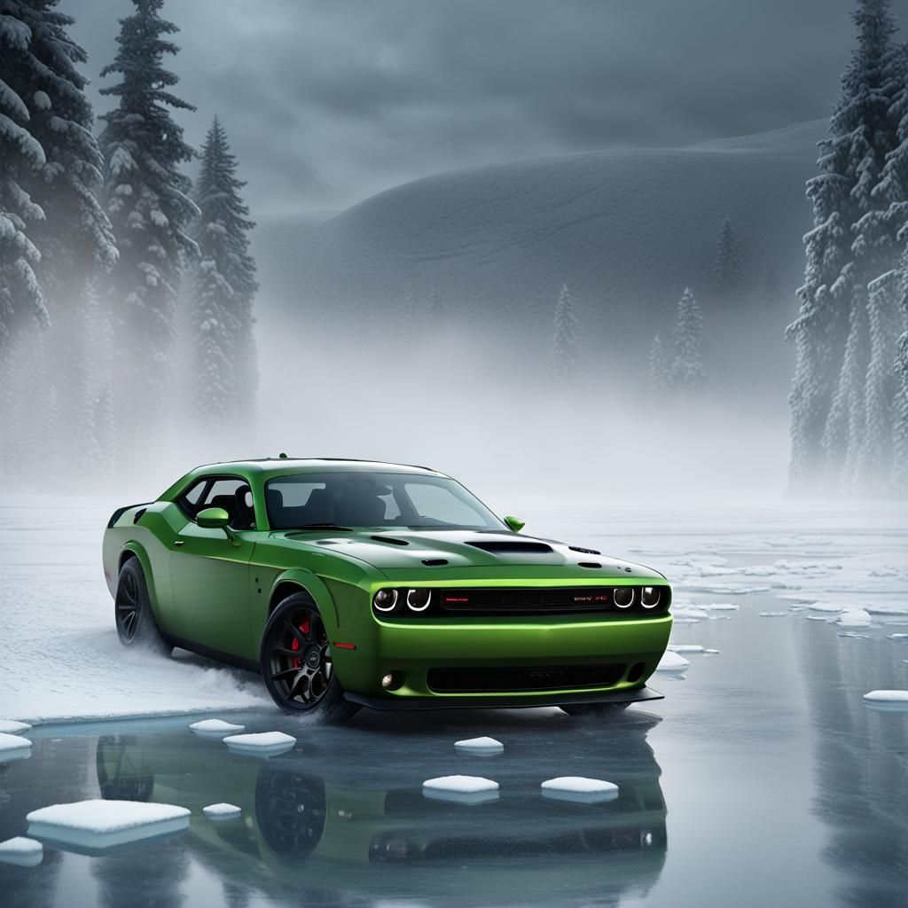 Hellcat on Frozen Lake: Winter Automotive Art