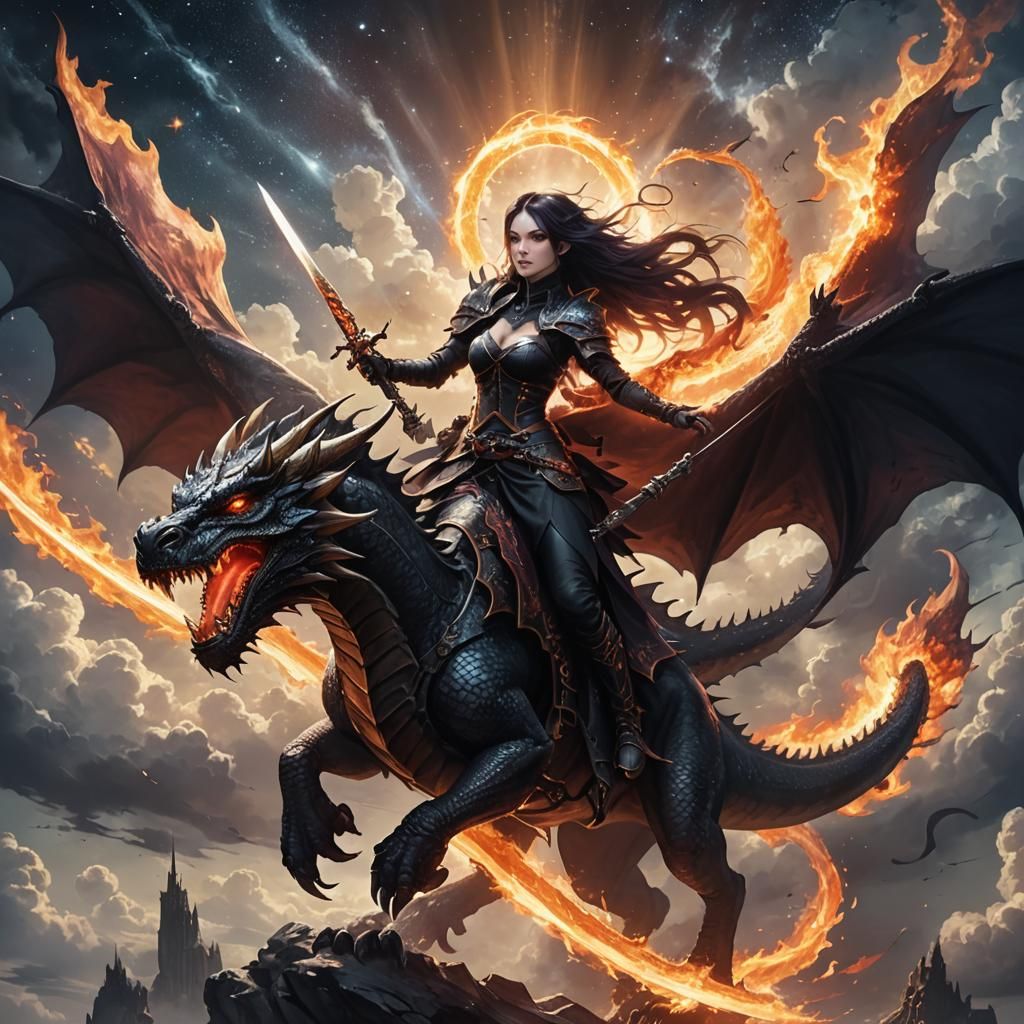 Gothic Dragon Rider in the Stars