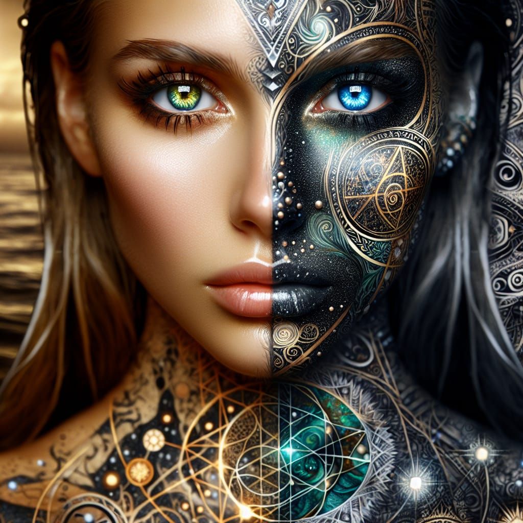 Portrait of Woman with Runic Body Art