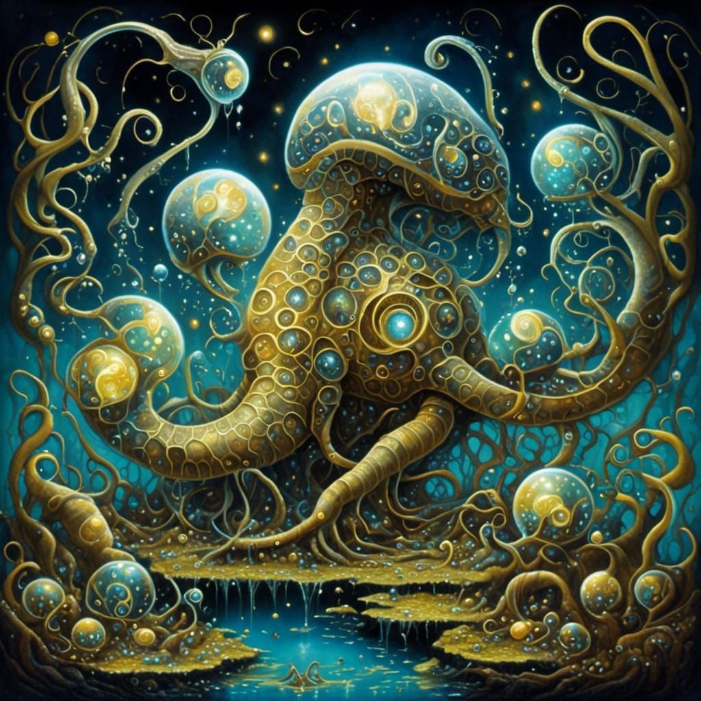 Surreal Elephant Calf Plays in Mud, Alcohol Ink