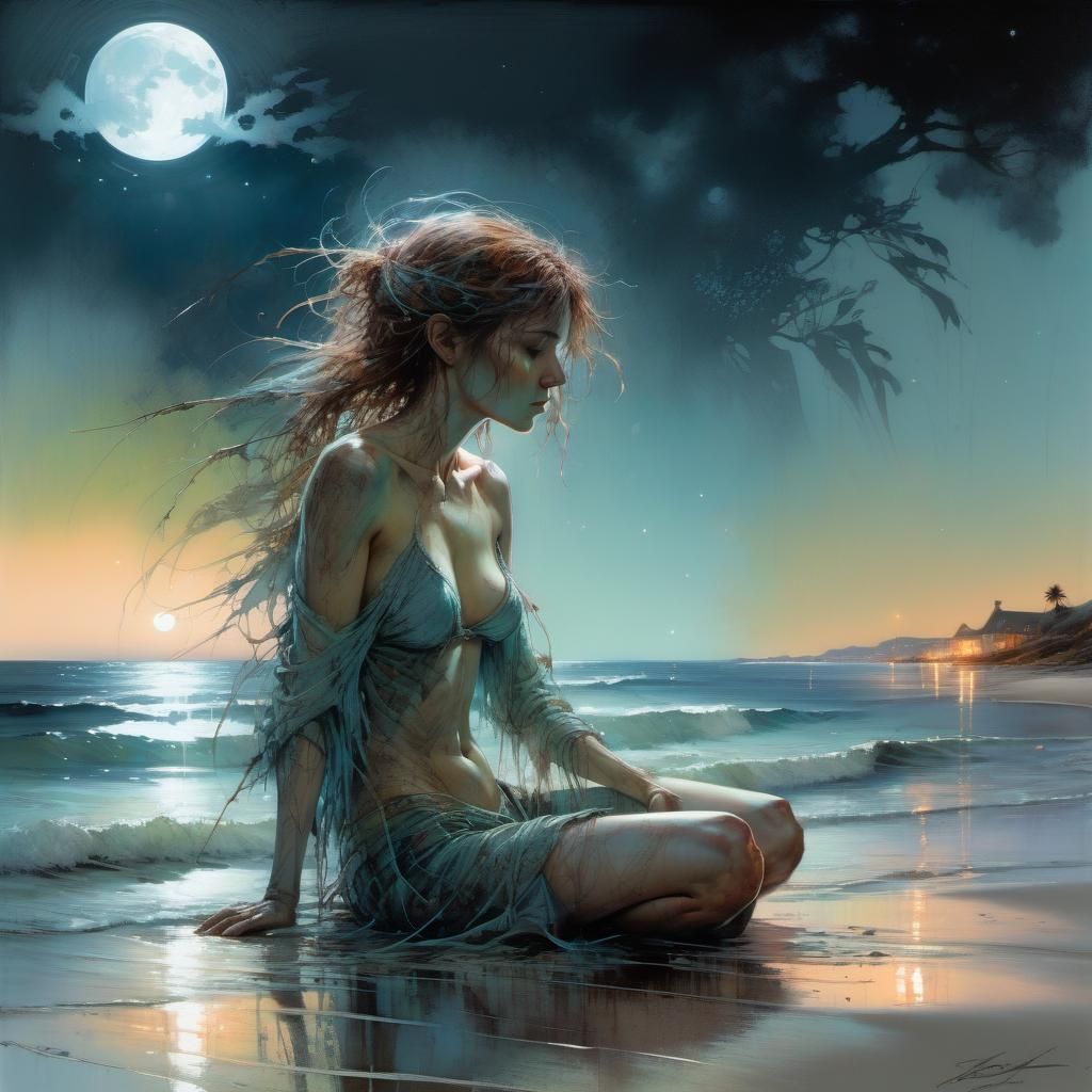 Moonlit Beach Concept Art with Dynamic Lighting