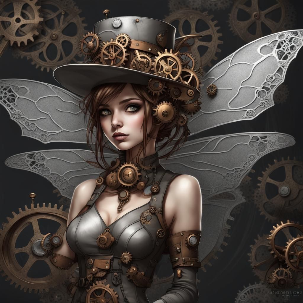 Steampunk Dragonfly Fairy with Bronze Gears