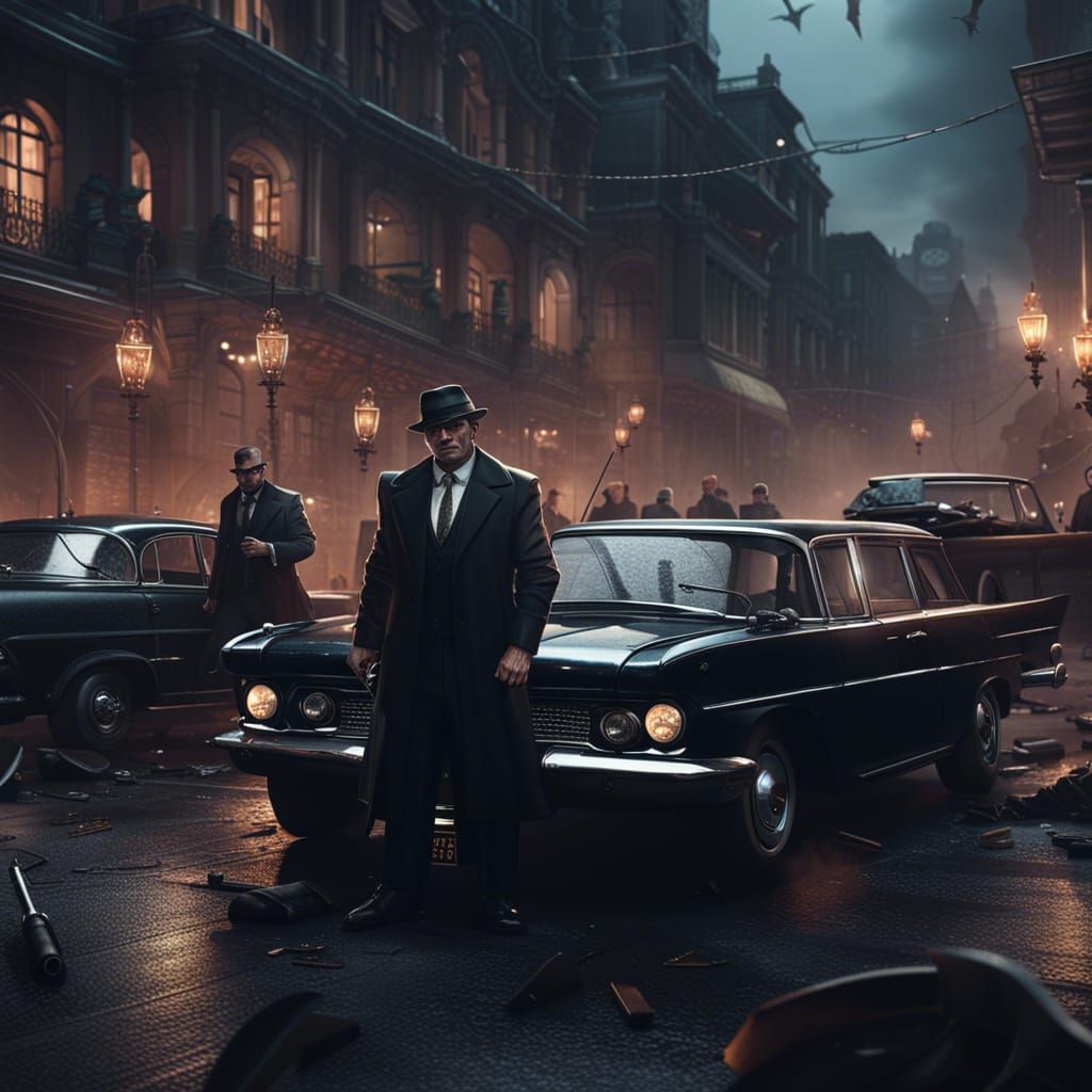 Mafia Group with Weapons and Black Cars