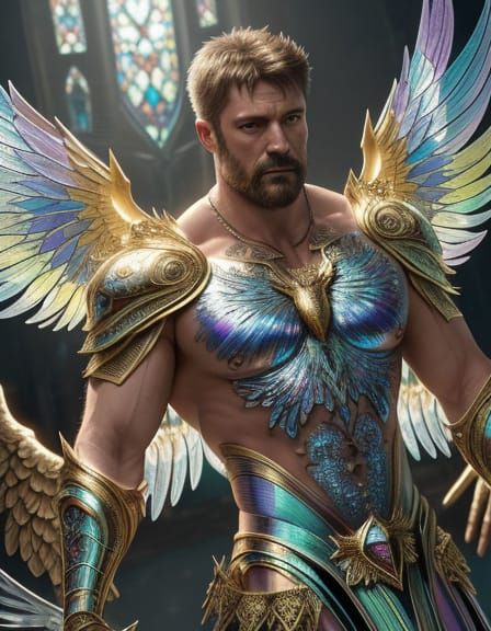 Prismatic Angel Knight in Damien Hirst Style