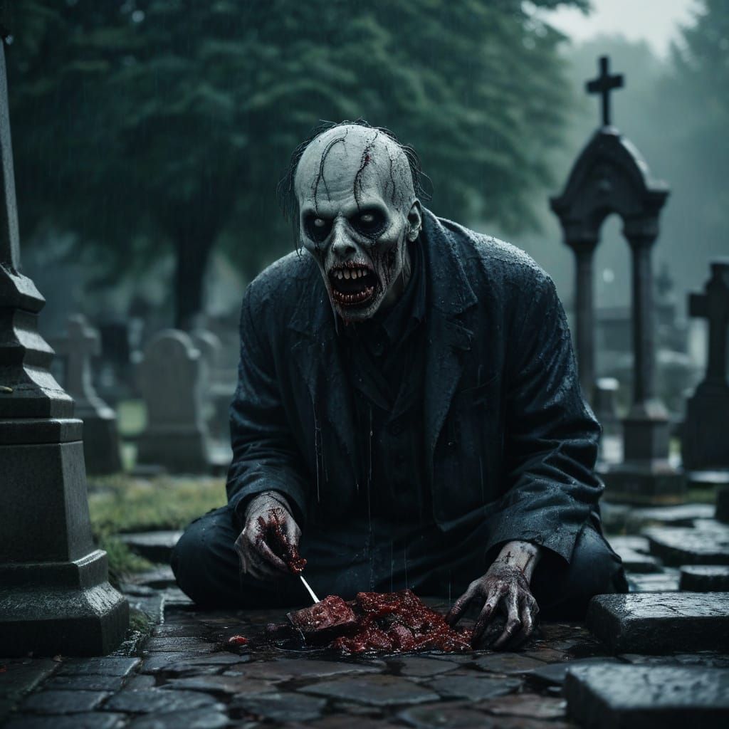 Gothic Horror: Ghoul Feasting in Cemetery