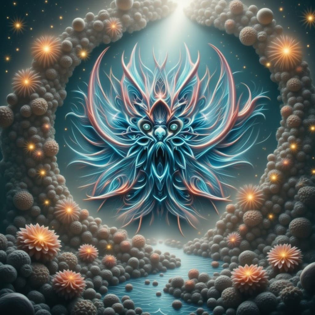 Cosmic Nebula with Geometric Stardust in Painterly Style