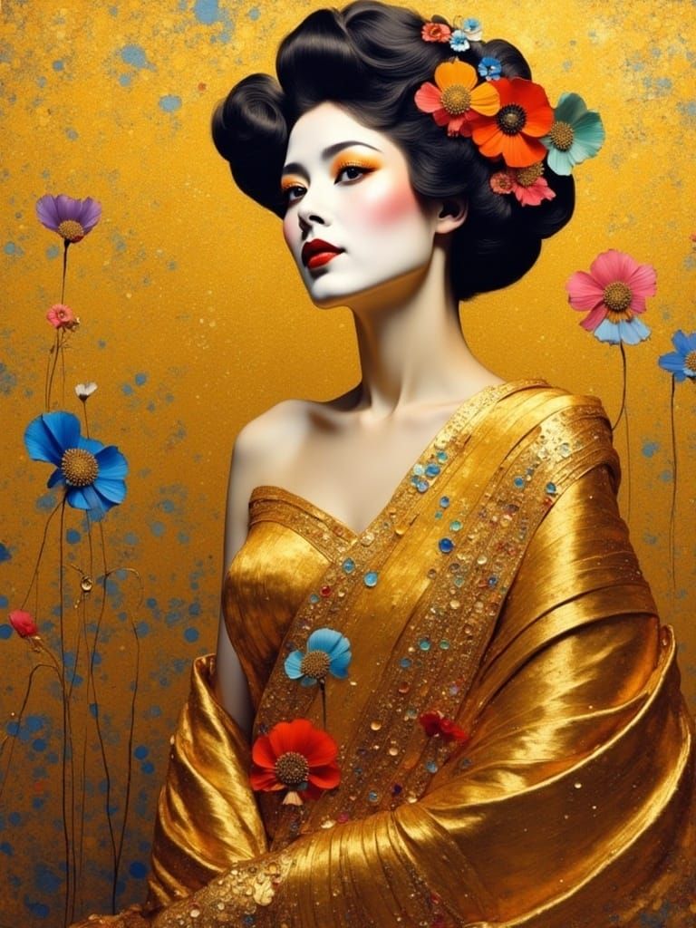 Golden Woman Portrait in Impressionistic Style