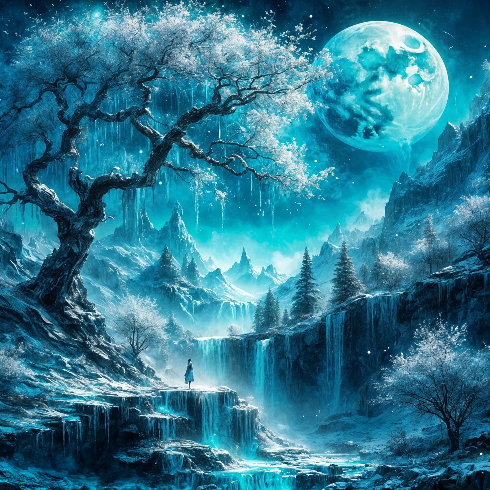 Eye Emerges from Snowy Mountain in Impasto Style