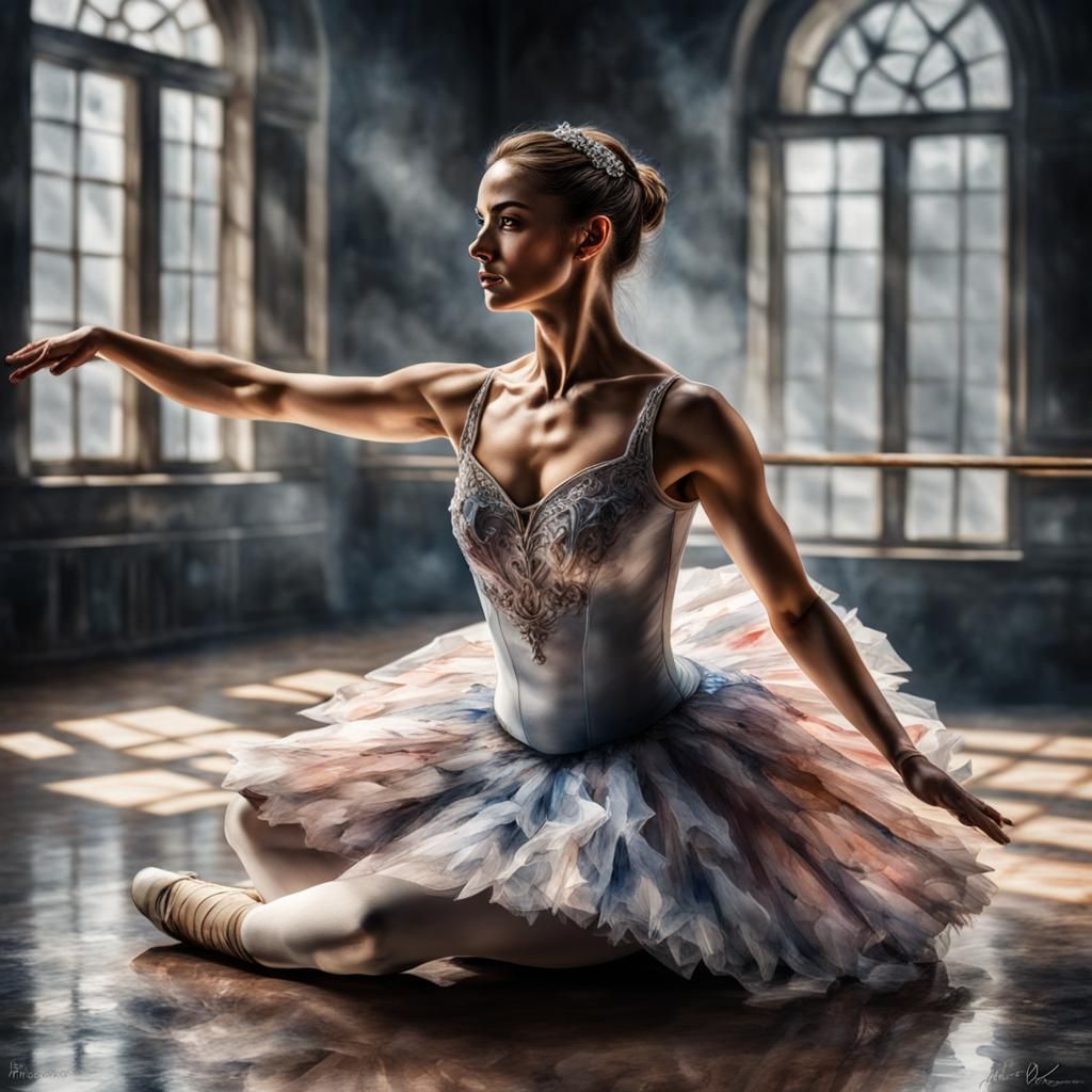 Watercolor Ballerina in Hyperrealistic Style