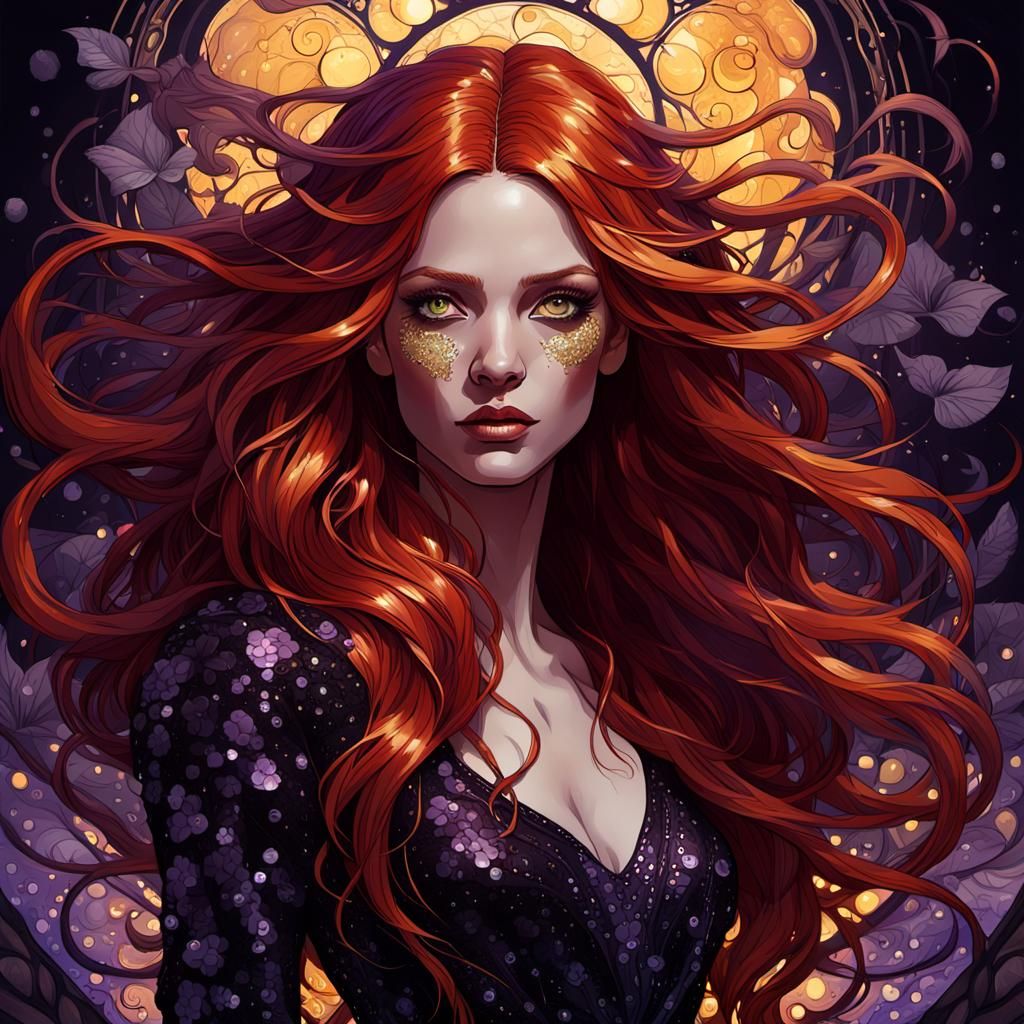 Fantasy Woman with Red Hair, Digital Art