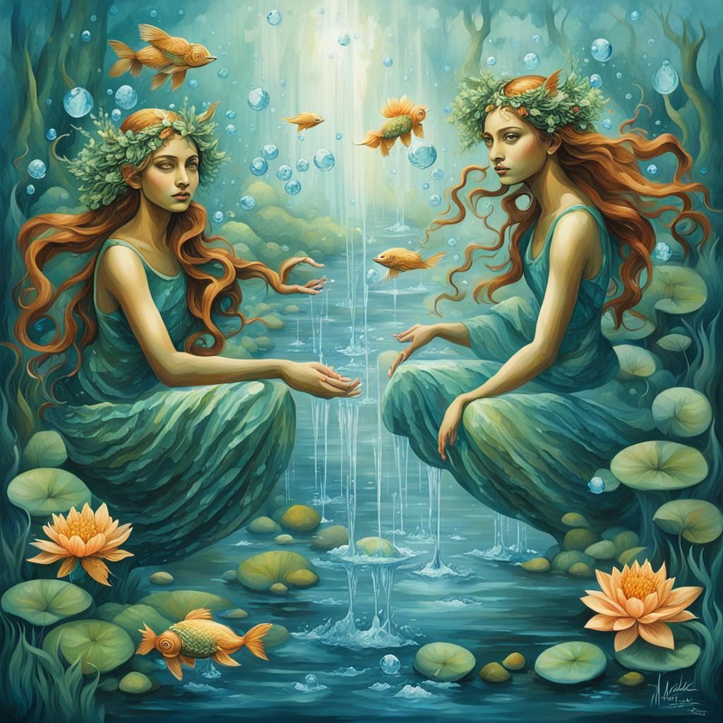 Modern Naiads: Water Nymphs in a Digital Painting