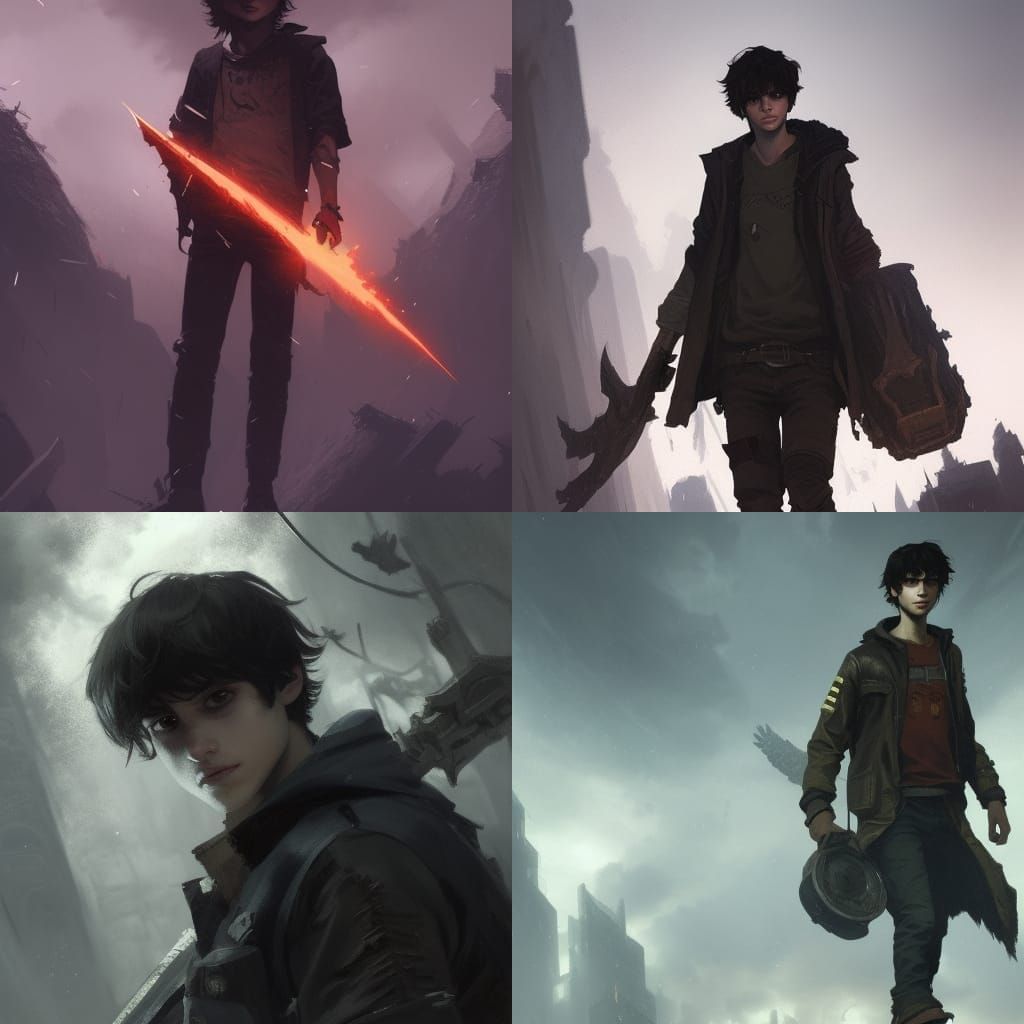 Young Nico Di Angelo in Dark Fantasy Style