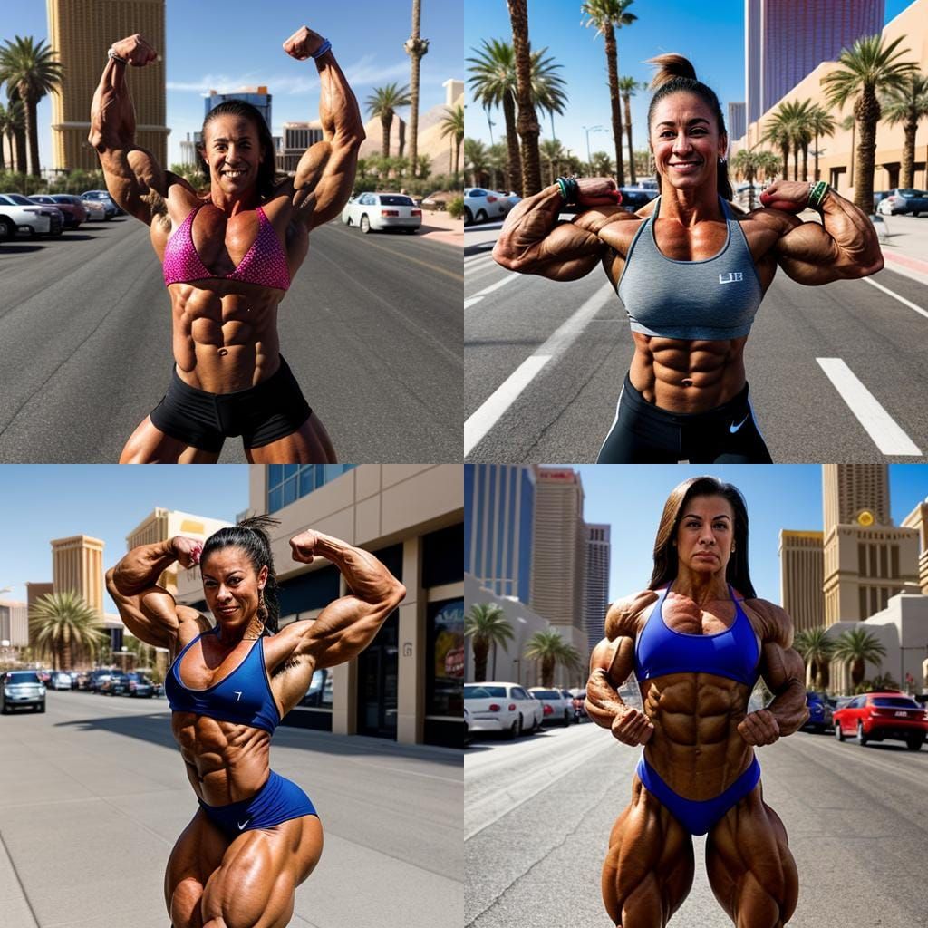 Female Bodybuilder Flexing Ripped Muscles in Las Vegas