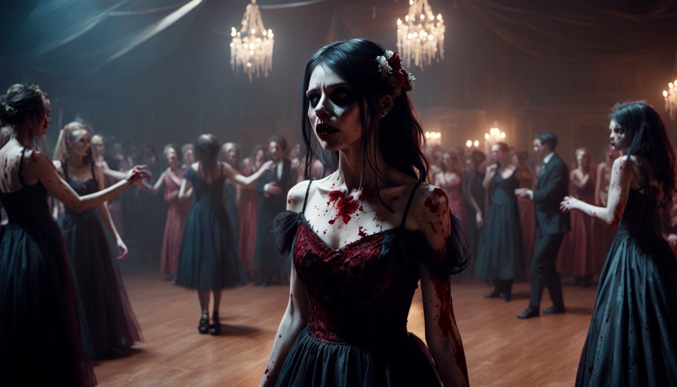 Gothic Zombie Girl Dances at Eerie Prom
