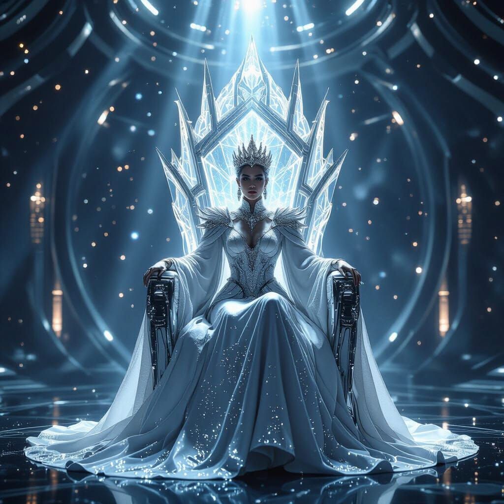 Majestic Sci-Fi Queen on Ethereal Throne