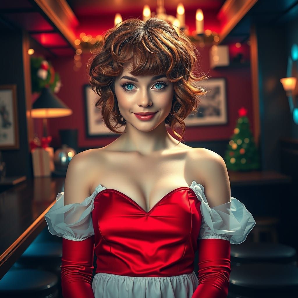 Beautiful Redhead Woman in Festive Holiday Dress