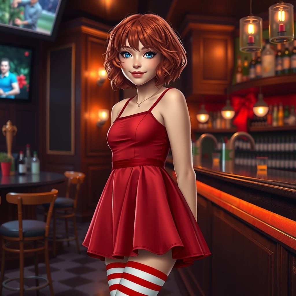 Confident Redhead in Festive Holiday Dress