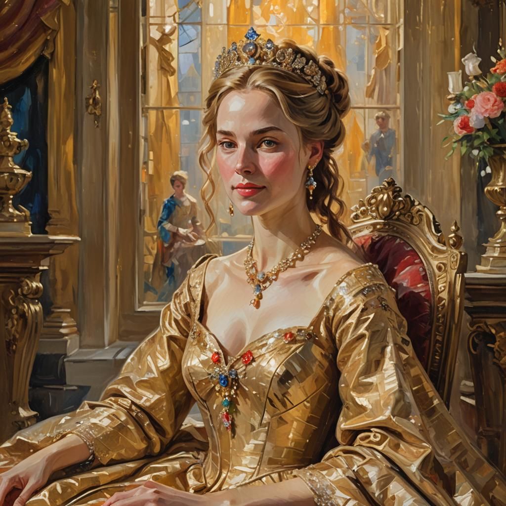 Impressionist Portrait of a Princess in Golden Gown