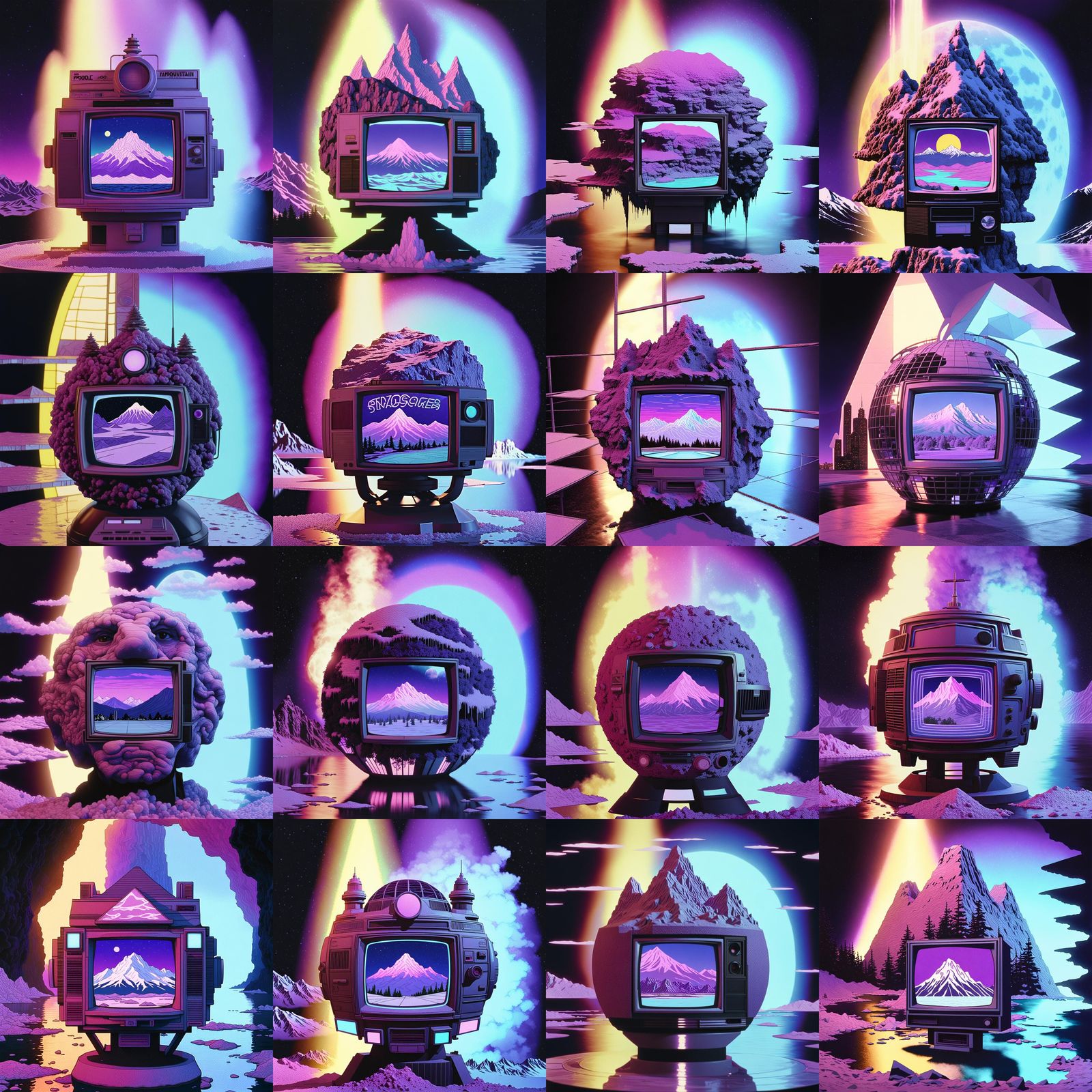 Surreal Vaporwave Mountain Dreamscape in Digital Art