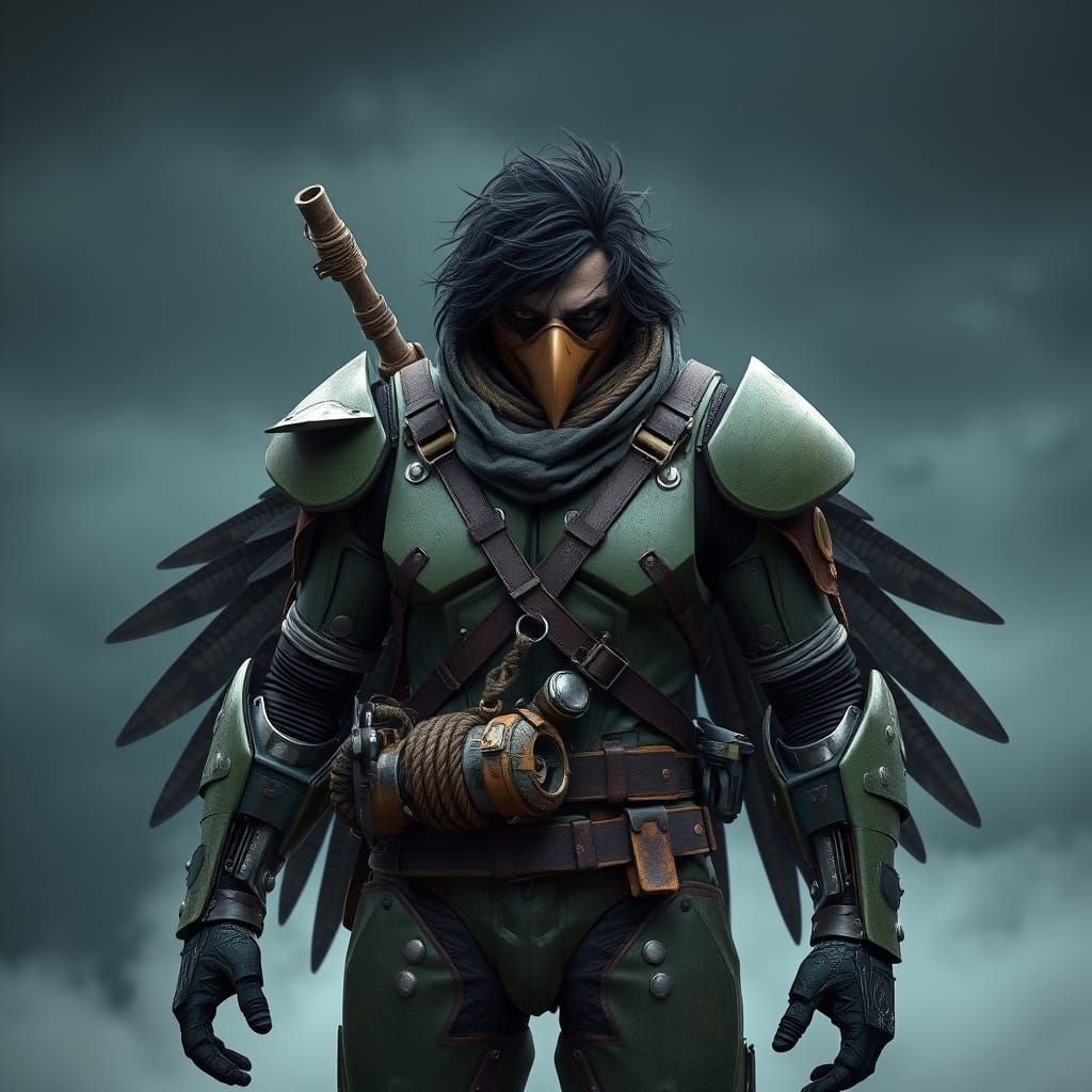 Cybernetic Hunter in a Gritty, High-Tech Suit