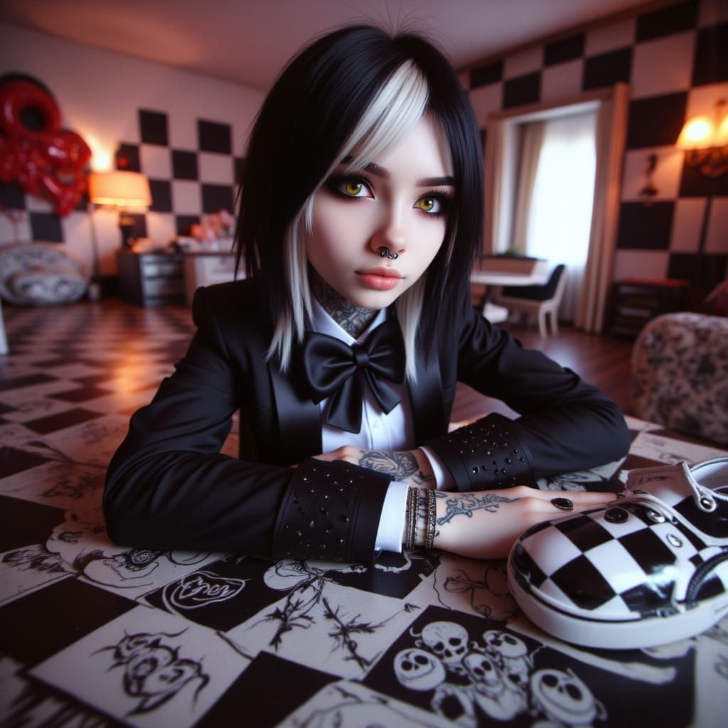 Checkered Emo Girl in Graphic Art Style