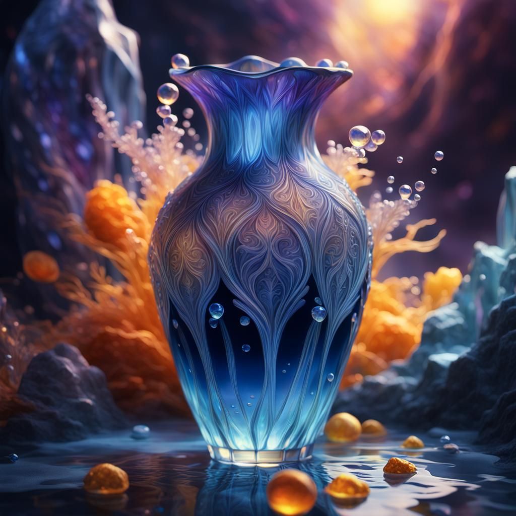 Crystal Vase with Colored Water: Fantasy Concept Art