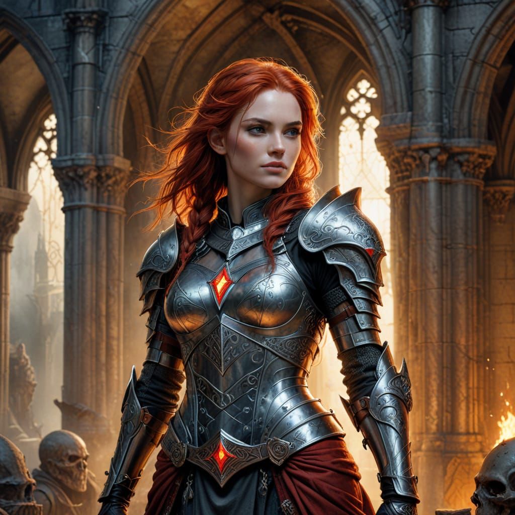 Celtic Warrior Woman in Ruined Cathedral