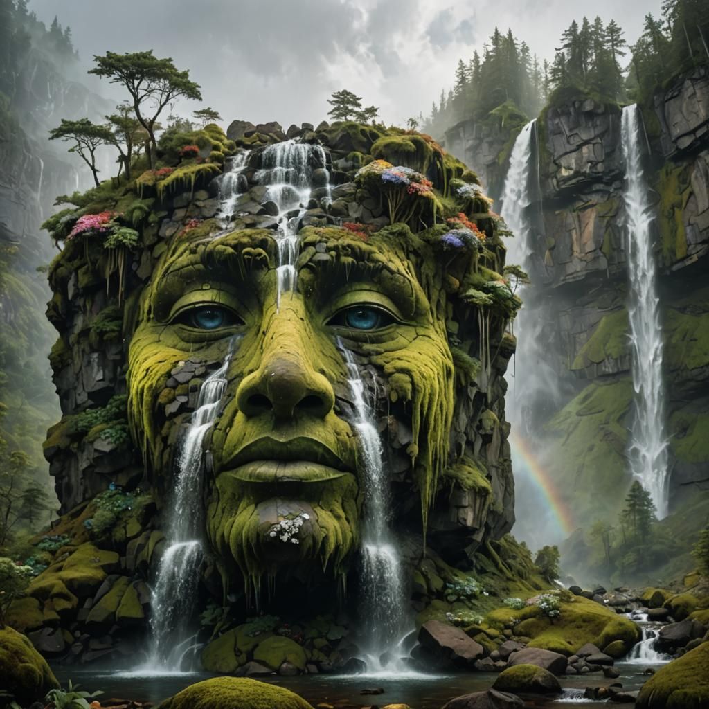 Magical Waterfalls in Snowy Forest: Tilt-Shift Photo