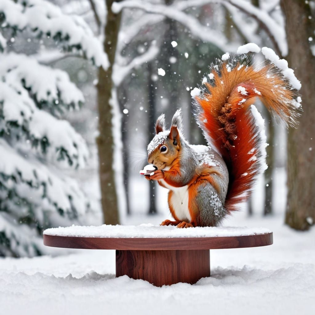 Happy new year to the squirrel with the whimsical charm of contemporary digital technology review of a table in the snow