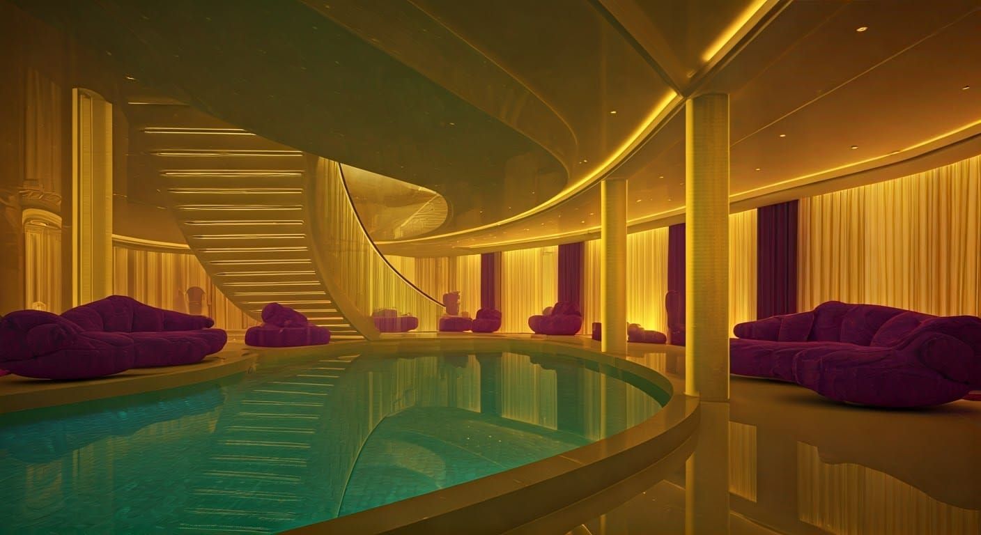 Sleek Futuristic Home Interior with Radiant Yellow Accents a...