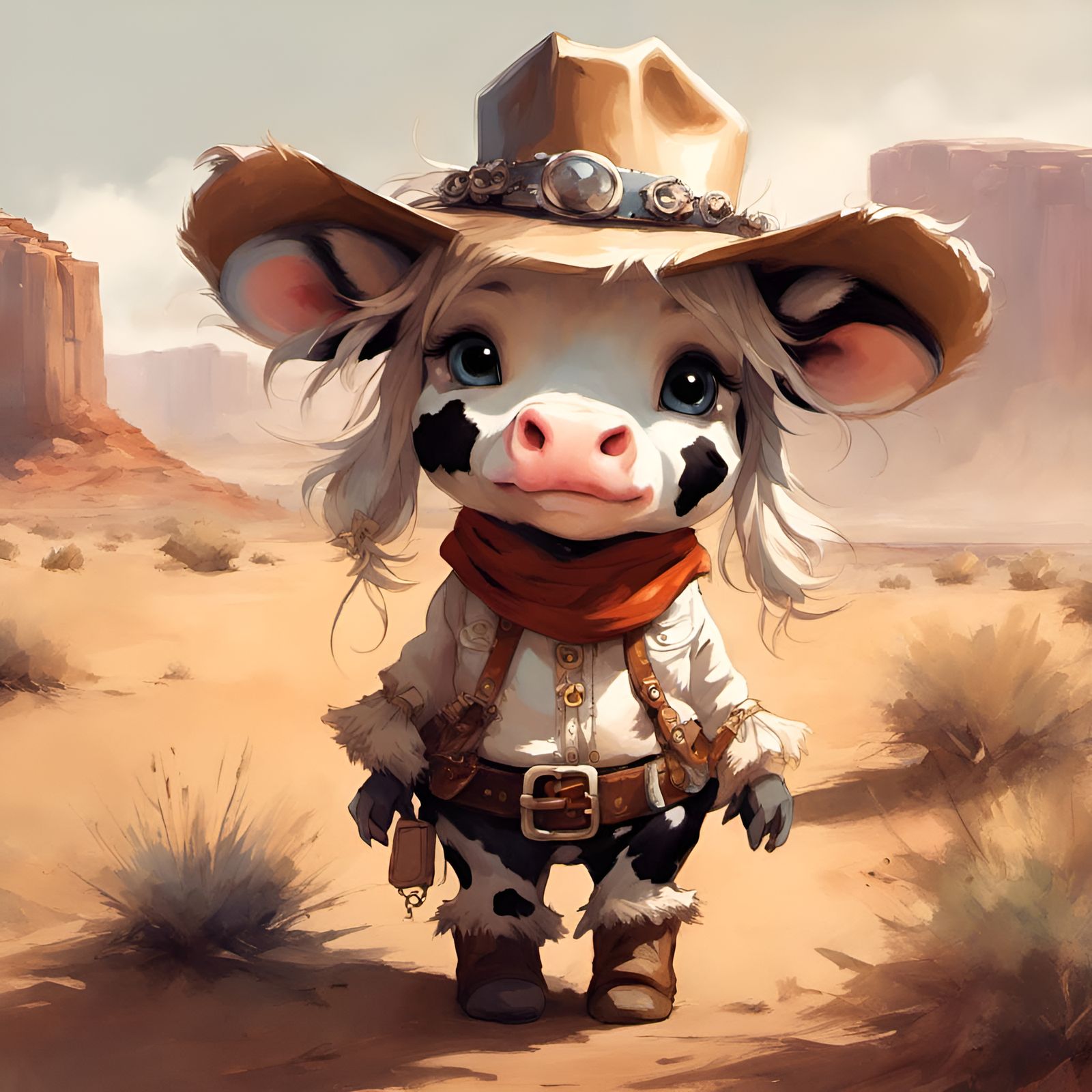 Chibi Cowgirl in Desert Landscape, 3D Render