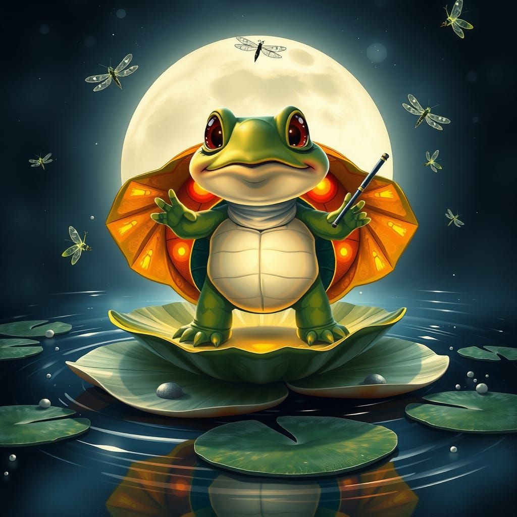 Turtle Shell Stage in Moonlit Pond