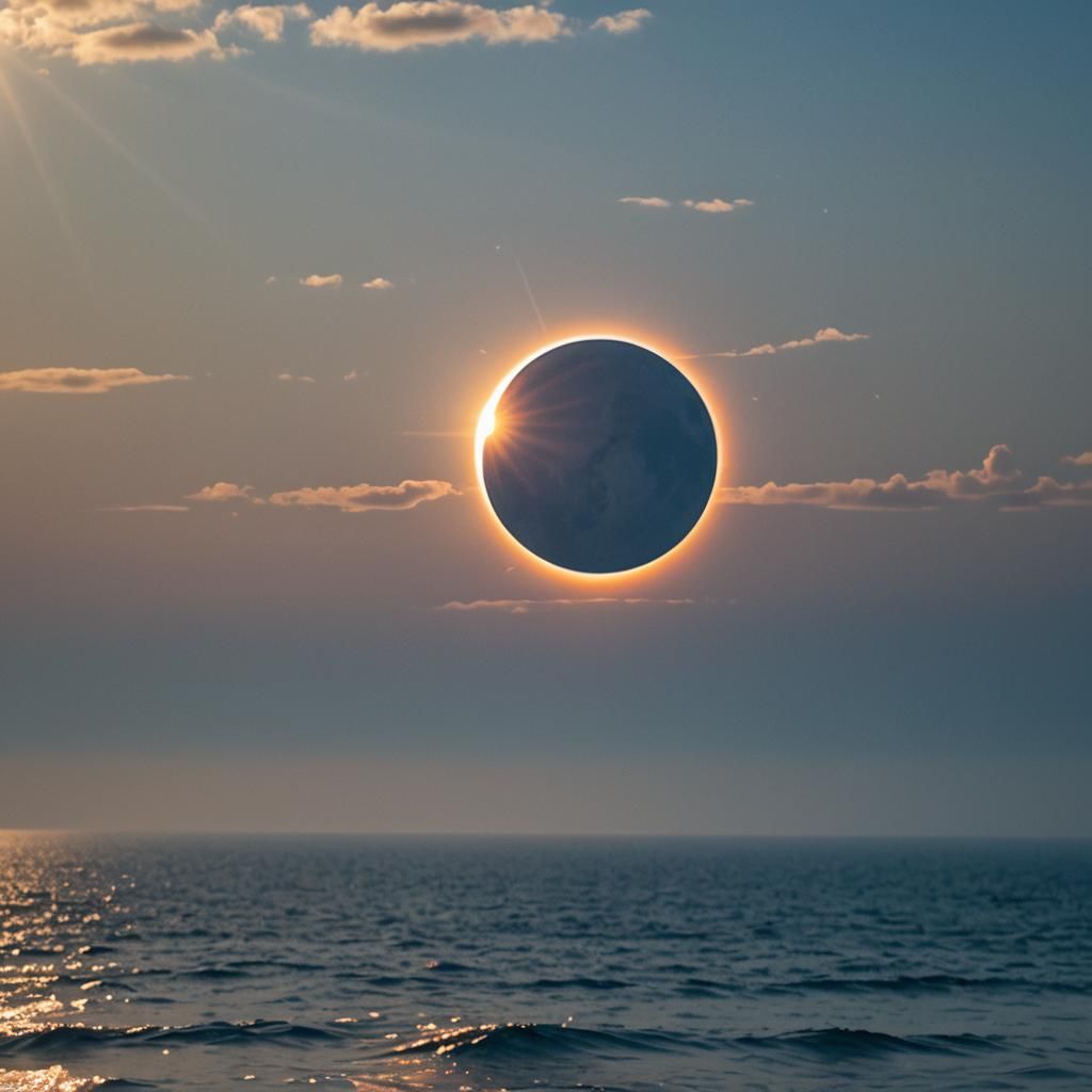 Dramatic Sun Eclipse Over Blue Ocean Photography