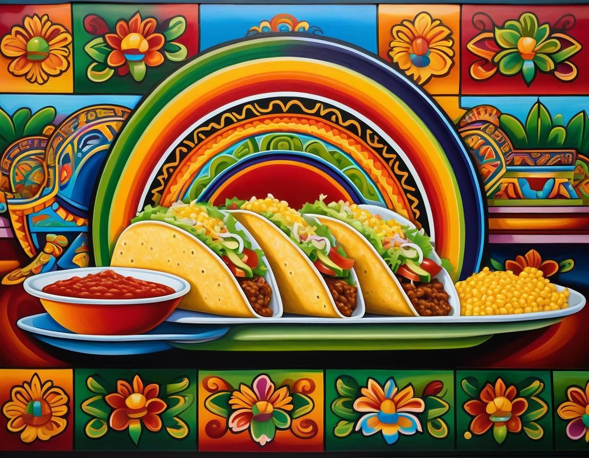 Mexican Mural Art: Tacos, Aztec Gods, and Vibrant Colors