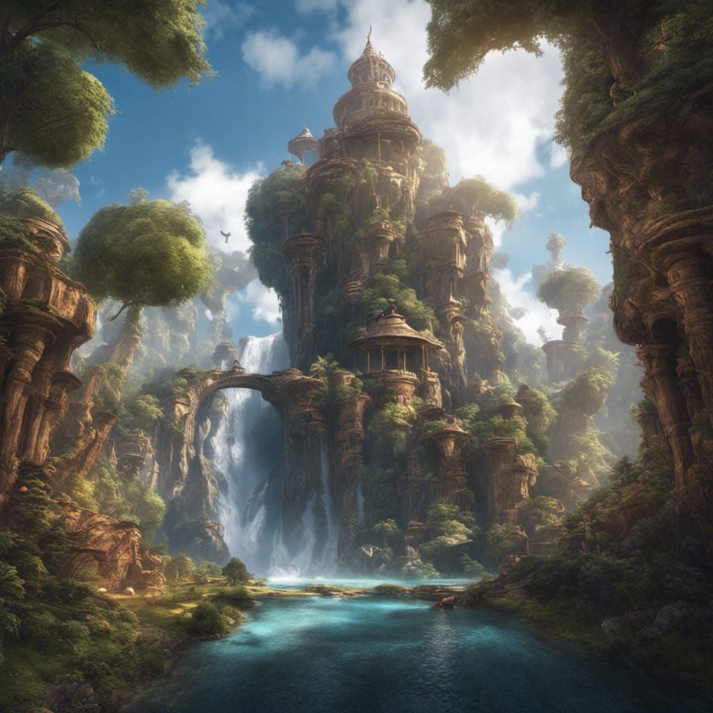Magical Waterfall in a Fantasy Arab World