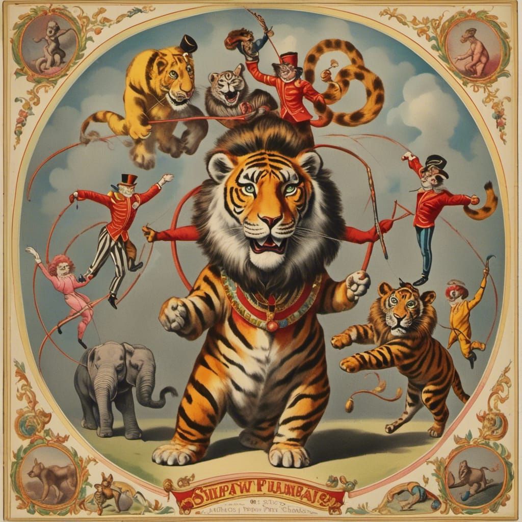 <lora:Circus:1.0> under the Big top, flaming hoop with a lea...