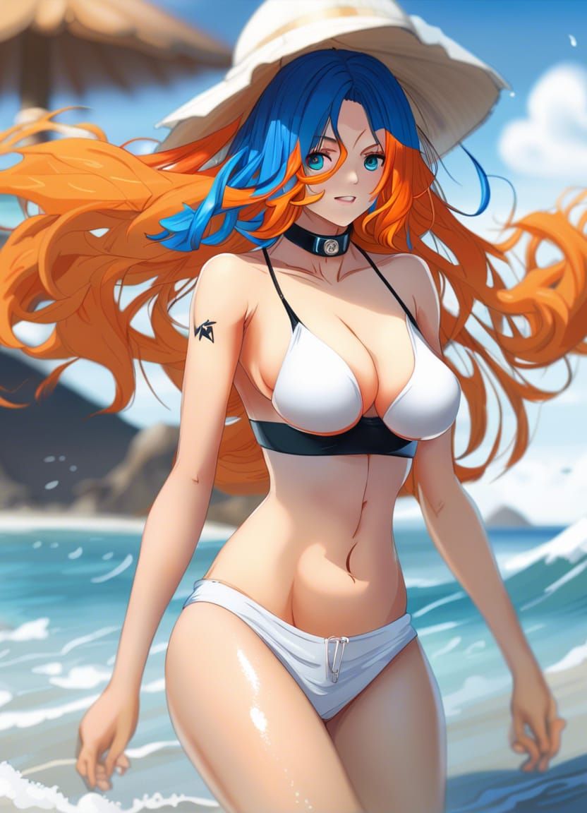 A hot anime girl on a beach