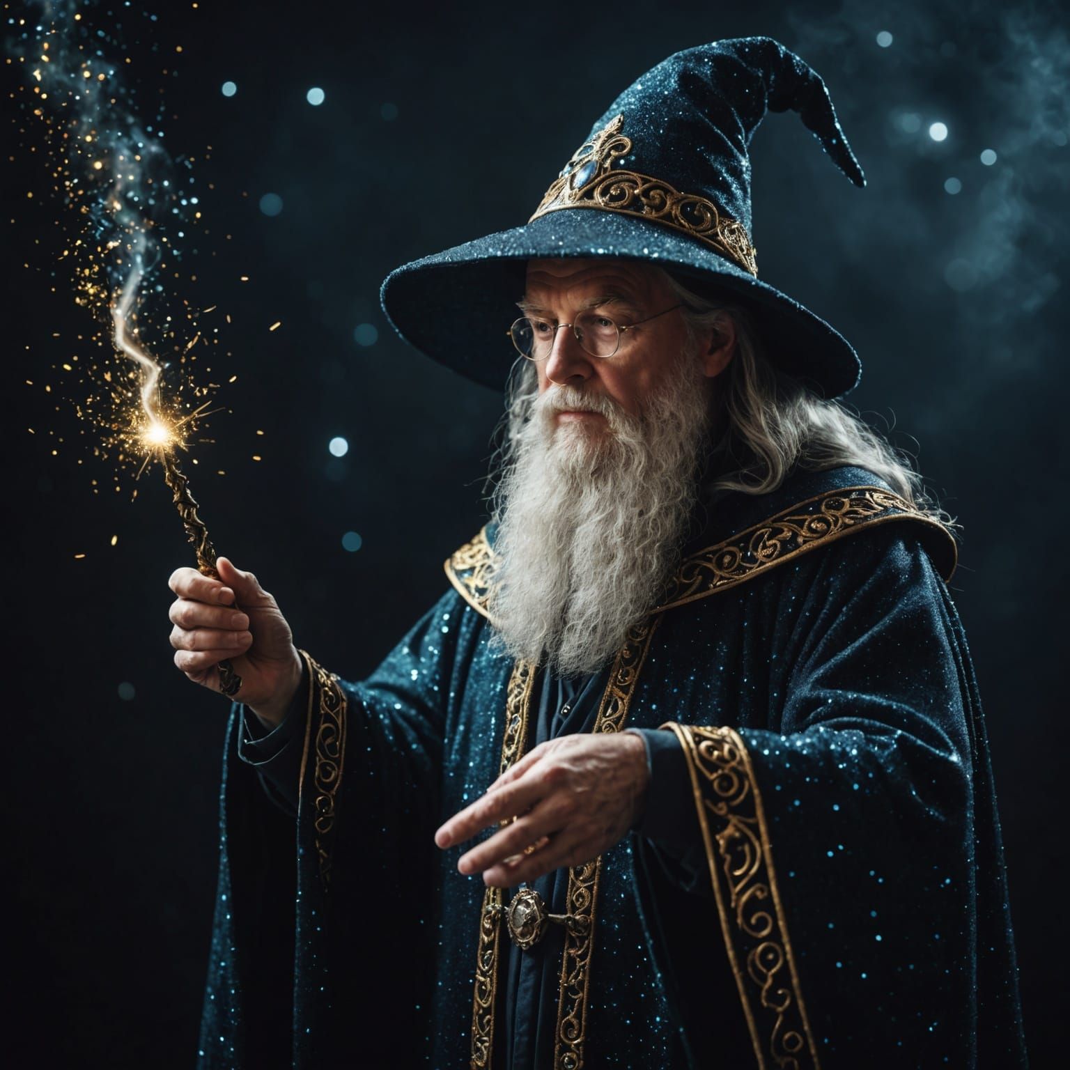 Wizard Controls Time with Magic Wand
