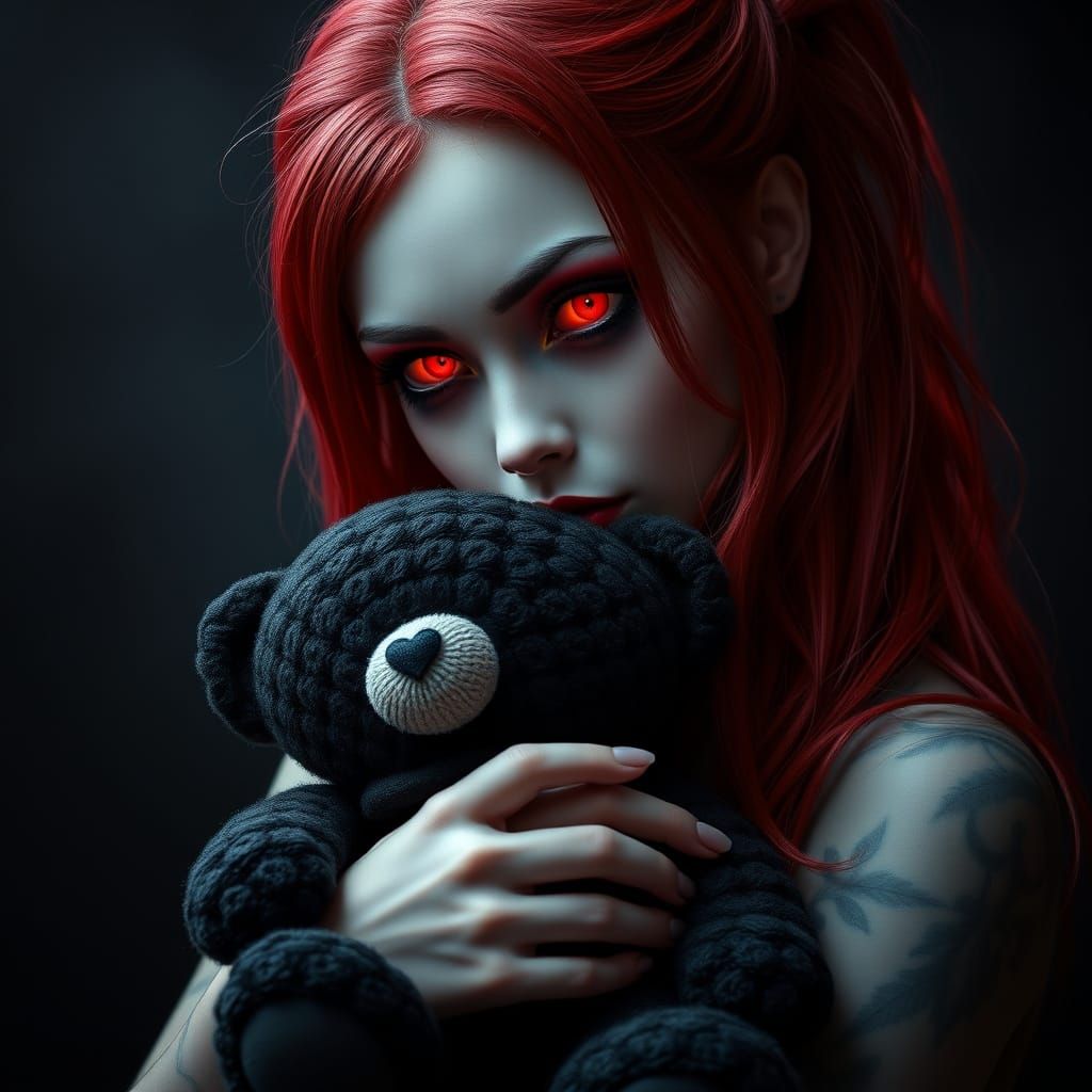 Gothic Woman with Glowing Eyes and Red Hair in Dark Fantasy ...