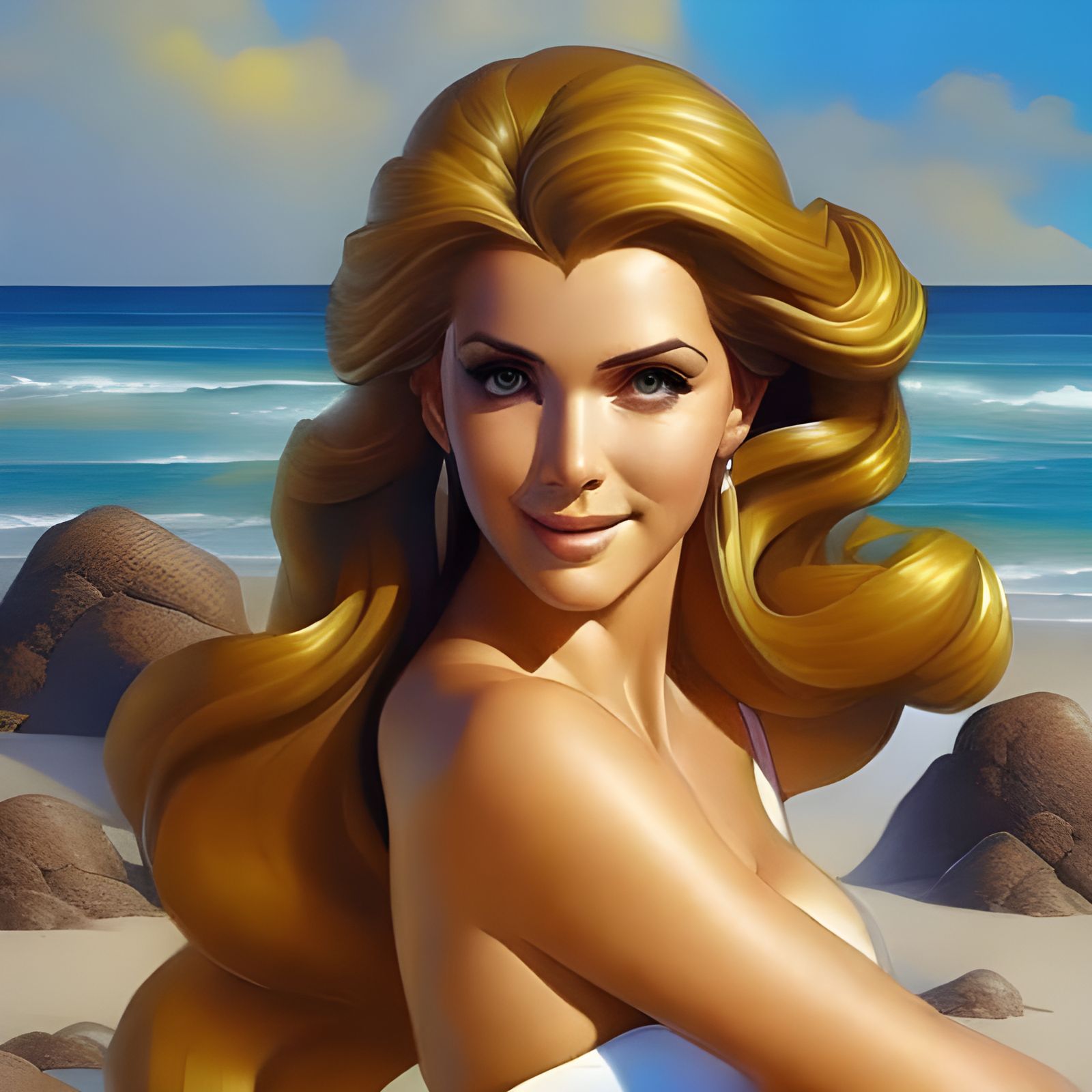 Princess Belle in Yellow Swimsuit: Hyperrealistic Portrait