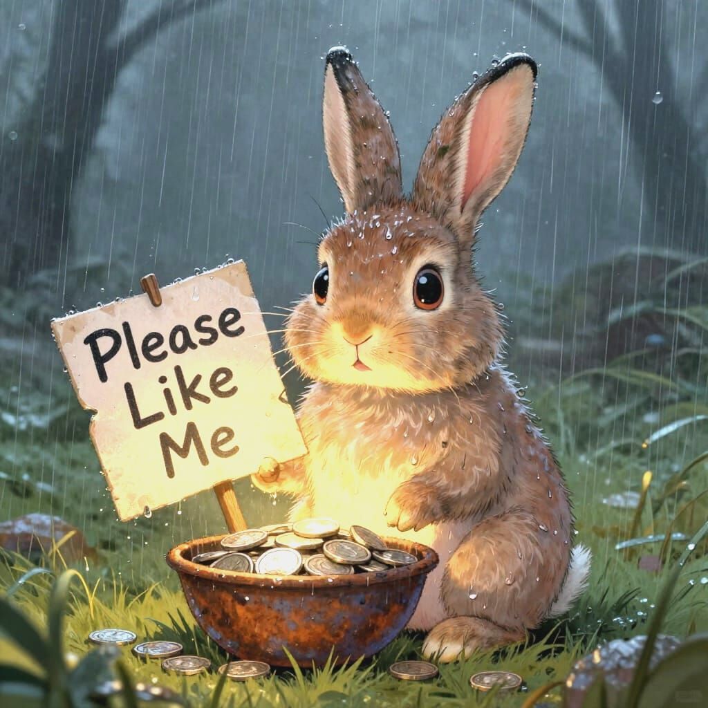 Sad Rabbit With Coins in Storybook Style