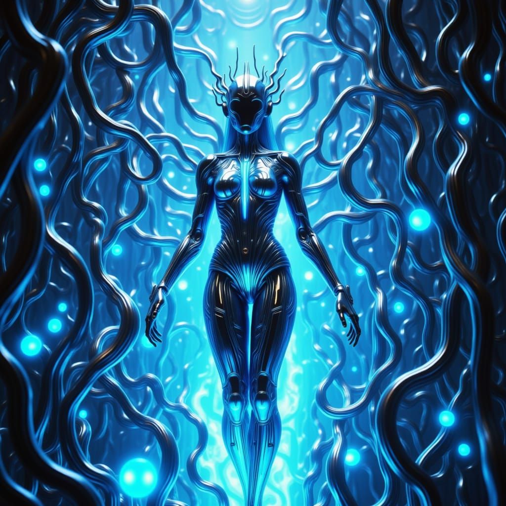 Cyberpunk Goddess Trapped in a 4D Tesseract