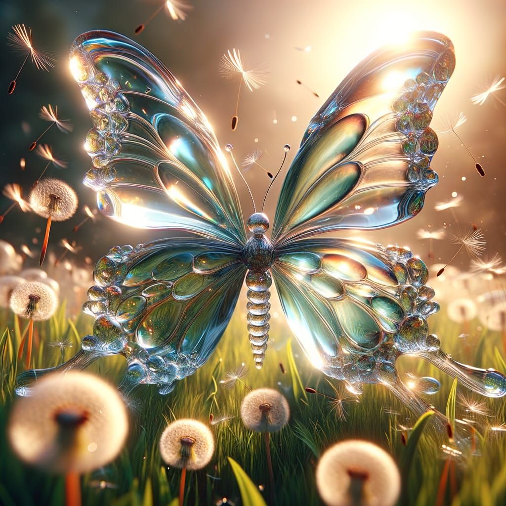 Glass Butterfly Drifting Over Summer Field