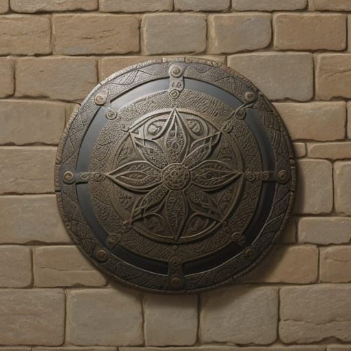 Medieval Buckler Shield with Celtic Knotwork in Oil Painting...