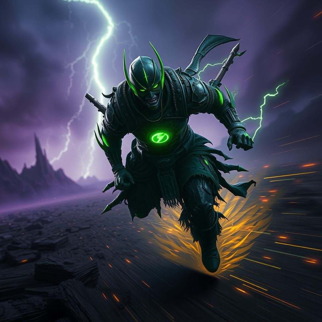 Dark Fantasy Nazgûl Warrior in Flash-Inspired Armor, Speedin...