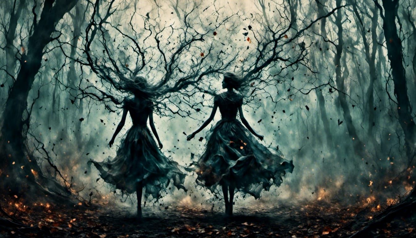 Girl's Escape: Dark Surrealist Forest Scene